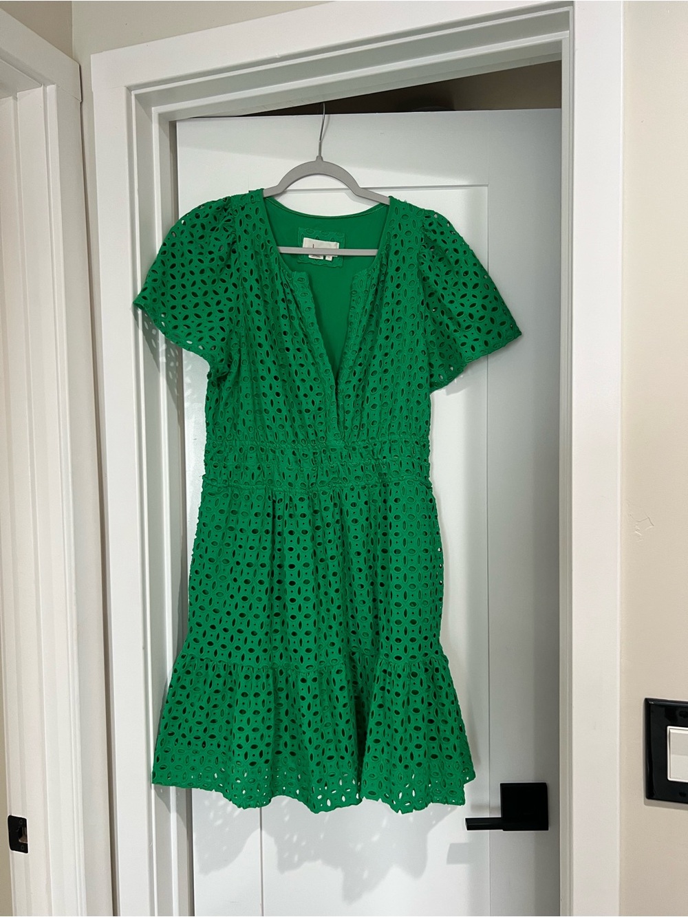 Anthropologie Emerald Eyelet V-Neck Tiered Dress